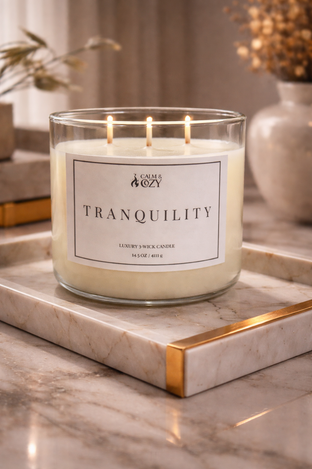 Tranquility – Luxury Soy Blend Candle | Single-Wick 8 oz & 3-Wick 14.5 oz